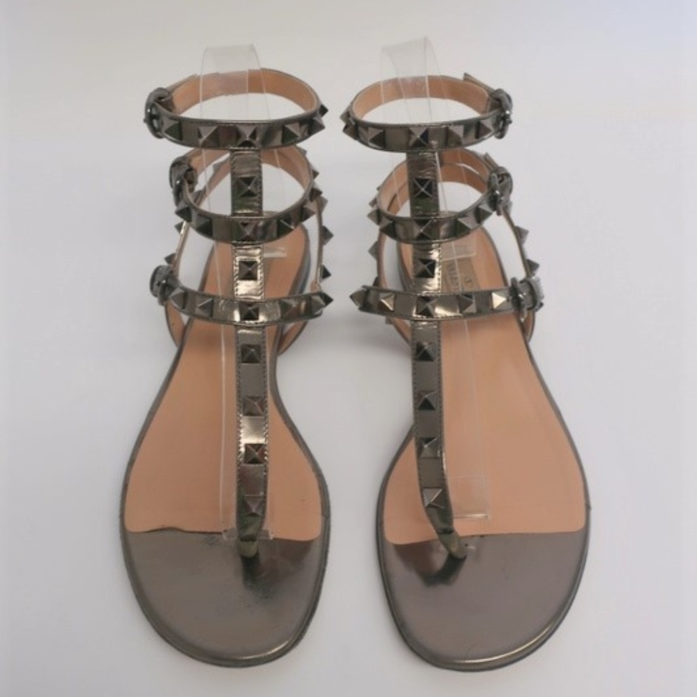 Valentino Rockstud Flat Thong Sandals Pewter - Picture 1 of 6